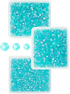 Aquamarine AB Resin Rhinestones for Crafting 3mm 4mm 5mm Lake Blue Flatback Jelly Stones Bulk SS10 SS16 SS20 No-Hotfix Water Blue Diamonds for Nails Face Eyes Makeup Tumblers Bottles DIY Crafts