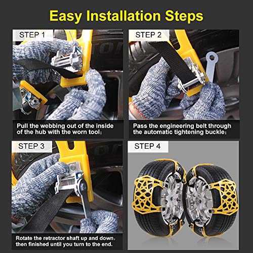 soyond Car Tire Snow Chains - Premium Quality Strong Durable All Season Anti-Skid Car, SUV, and Pick Up Patterned Tire Chains for Emergencies and Road Trip (Black)