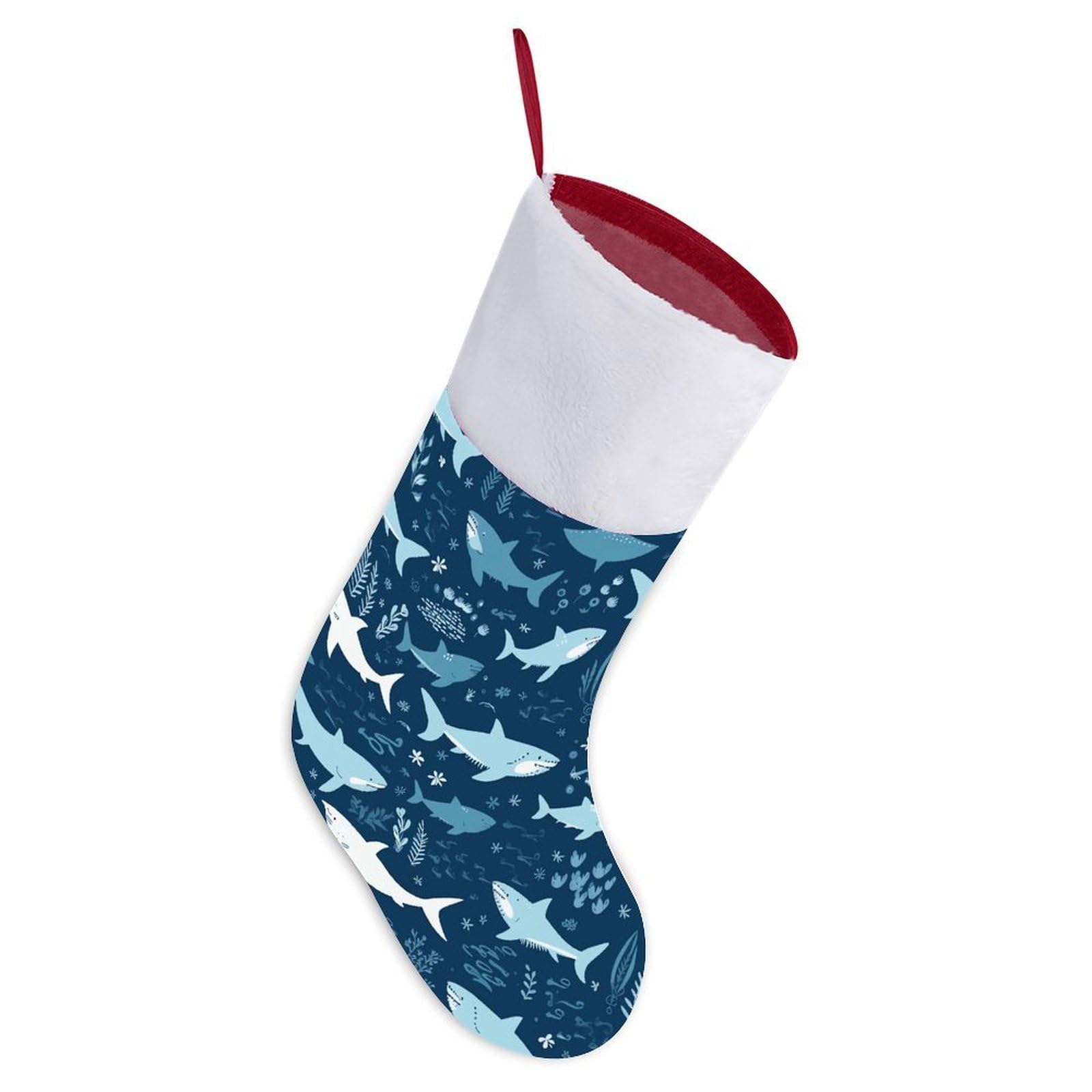 Sharksm Christmas Stocking, 16.5 Inch Festive Themed Socks Personalized Hanging Stockings Large Super Soft Xmas Stocking for Xmas Tree Mantel Party Decor
