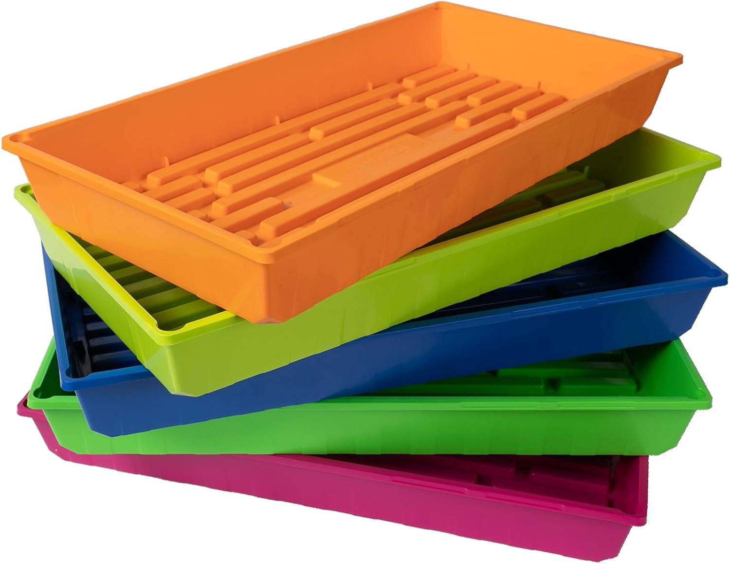 SUNPACK 10" x 20" Mega Plastic Seed Starting Tray, Multiple Colors, 2.5" (Pack of 5) - No Drainage Holes, Ideal for Greenhouses or Indoor Gardening - Made of Thick, Strong Plastic