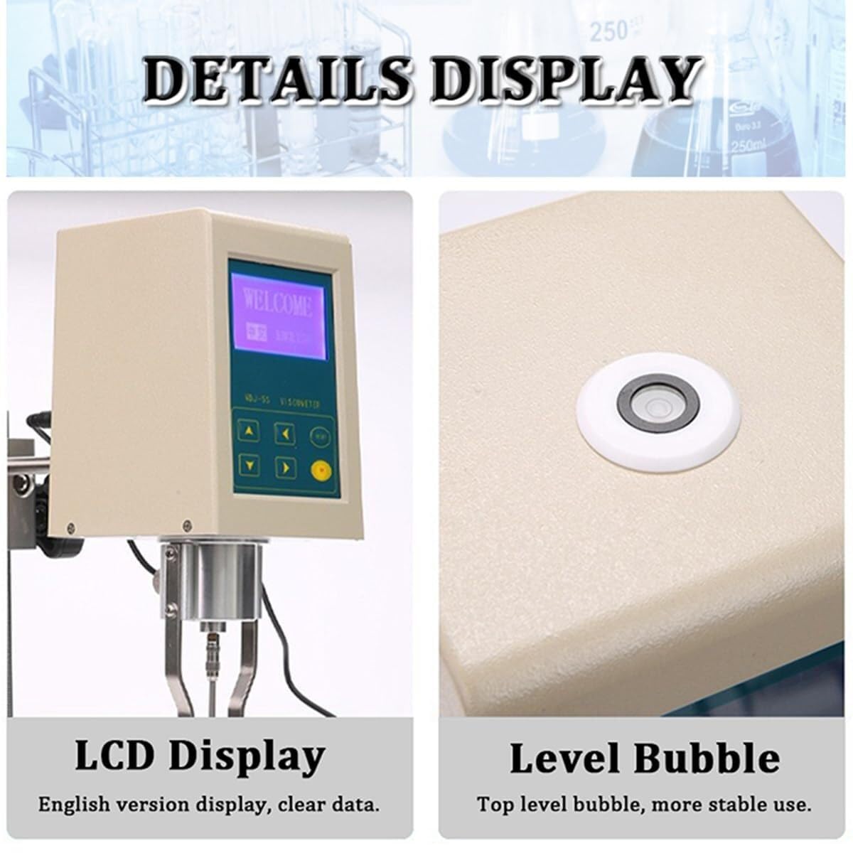 Digital Rotational Viscosity Meter Lab Viscometers Portable Fluidimeter Tester Meter Measuring Range 1-100,000mPa.s, Accuracy:±1%