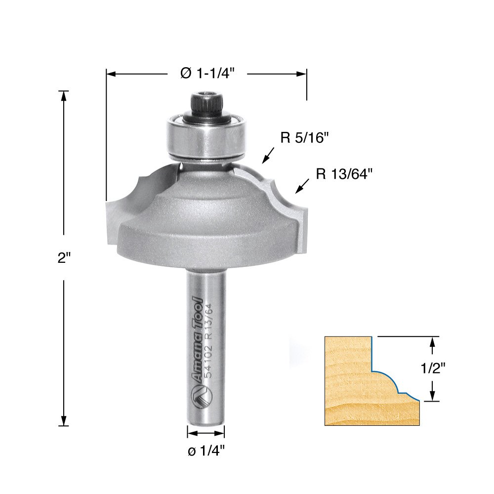 Amana Tool - 54102 Carbide Tipped Classical Bead & Cove 13/64 x 5/16 Radius x 1-1/4 Dia x