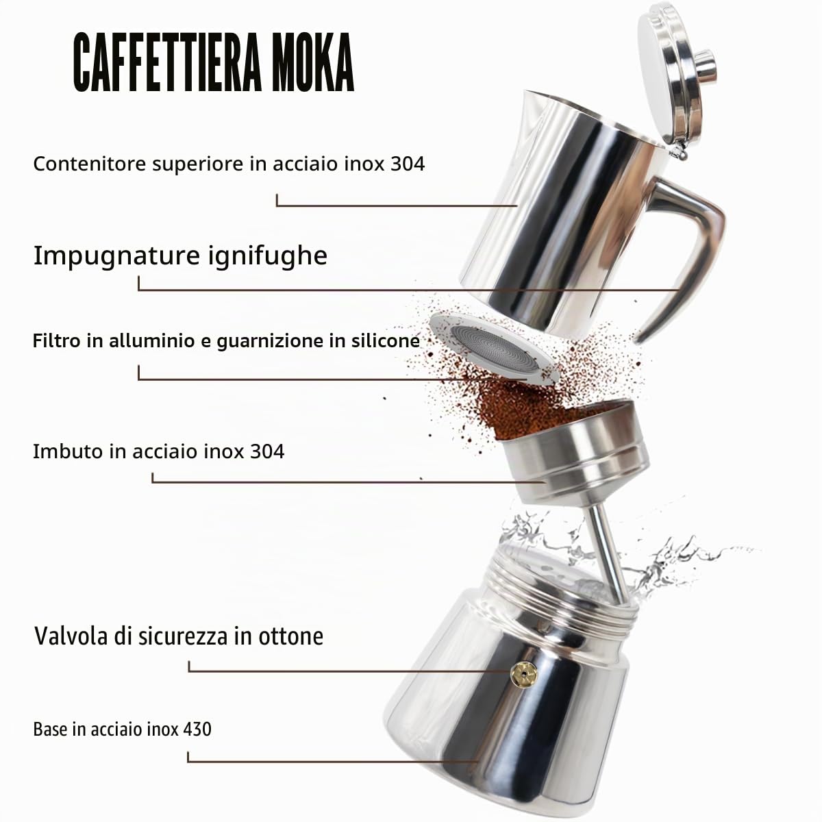 12 Tazze Addensate in Acciaio Inox 304 Moka Pot Stovetop Espresso Maker Percolator Cafeteras Italian Coffee Maker Capable Mocha Coffee Machine Greca Coffee Maker for Home e Camping 600ml 20oz