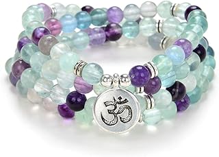 Yoga Symbol Pendant Charm 108 Mala Beads Meditation Bracelet or Necklace for Men or Women, Stone Metal, Stone