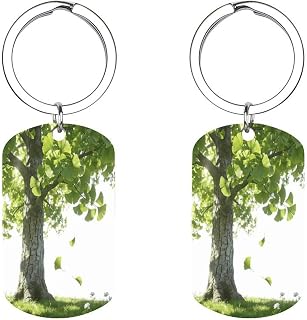 Green Ginkgo Keychain Fashion Metal Key Chain Ring Clip Personalized Double-Sided Keychain with Picture Cute Keyring Key Ring Holder for Friends Family Key Chain Rings Gift