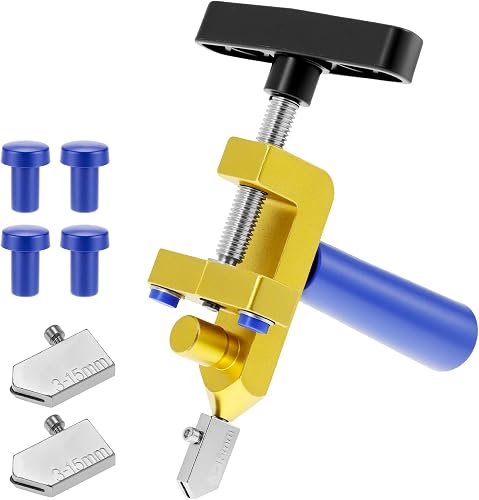 QWORK Glass Cutter Hand Tool, 2-in-1 Glass & Tile Cutter with Breaking Pliers, Manual Hand Tool Kit with 3 Tungsten Steel Blades, 4 Pressure Tips, Portable Glass Cutting Tool