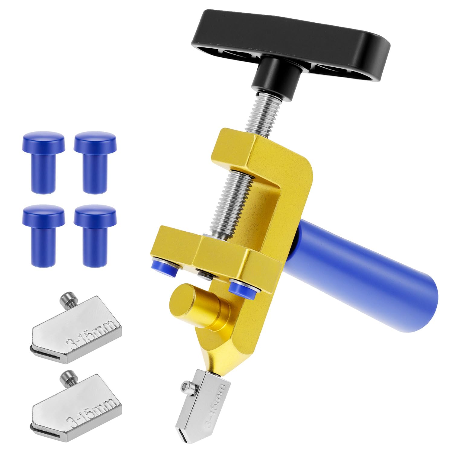 QWORK Glass Cutter Hand Tool, 2-in-1 Glass & Tile Cutter with Breaking Pliers, Manual Hand Tool Kit with 3 Tungsten Steel Blades, 4 Pressure Tips,
