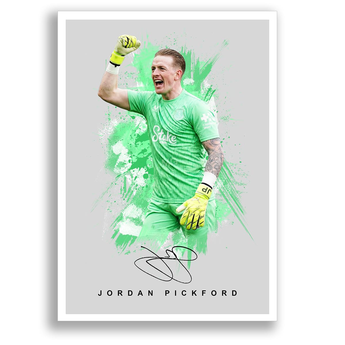 Jordan Pickford Everton Signed Photo Poster A4/A3 Print Picture Display Framed Autograph Memorabilia for Football Fans Gift England (Grey (A3 Unframed))