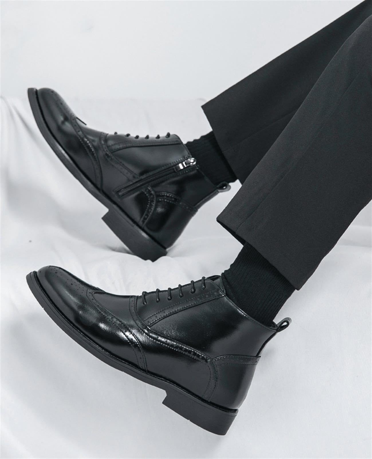Stivaletti Uomo Pelle Eleganti Scarpe Classiche Affari | Stivali Uomo Pelle PU Cerniera Laterale Brogues Stringate Eleganti Lavoro Cerimonia Affari Vintage