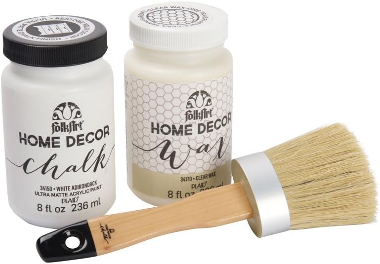 FolkArt HomeDécor Chalk Beginner Paint and Wax Kit with brush, (8 oz) Clear Wax, 8(oz) Sheepskin Paint,