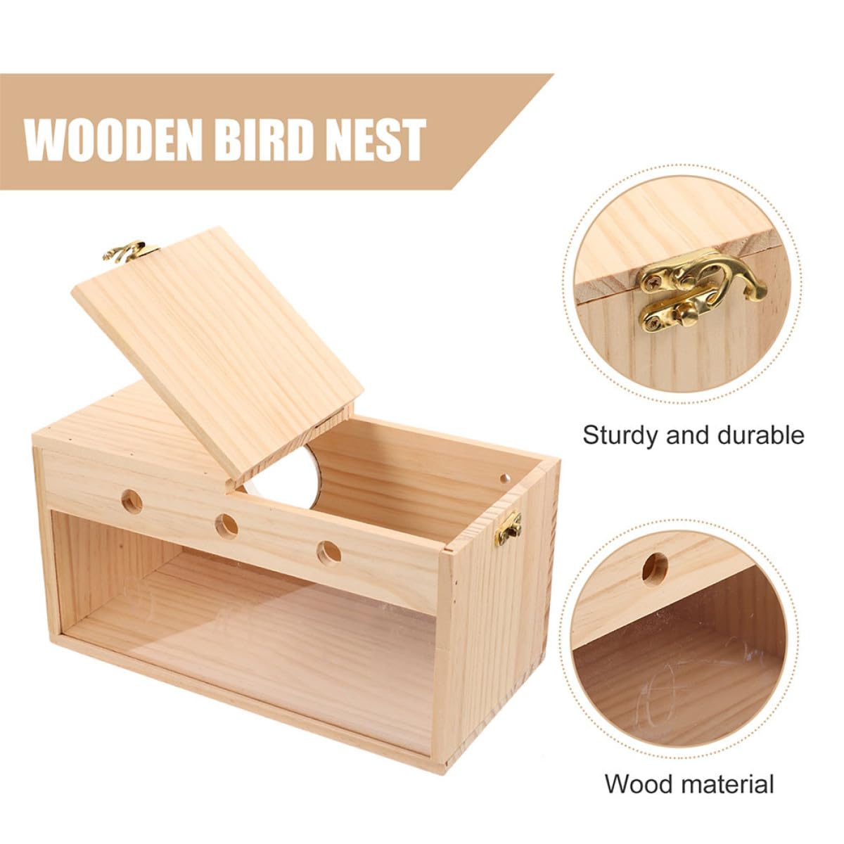PRETYZOOM Caja Nido para Pájaros Transparente Grande, Madera Segura para Periquitos y Agapornis, Caja de Cría Interior y Exterior, Suministro para Aves, Nido Colgante Práctico y Fácil