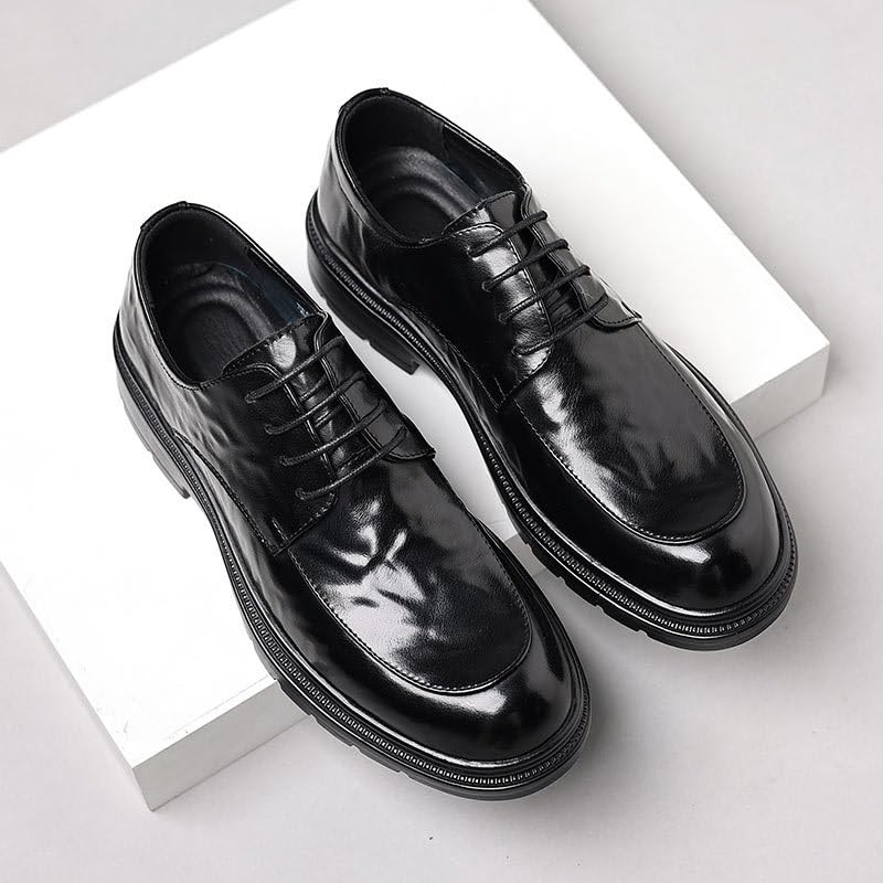 Men's Leather Platform Oxfords Lace-Up Casual Work Office Dress Shoes Round-Toe Comfortable Business Tuxedo Shoes3