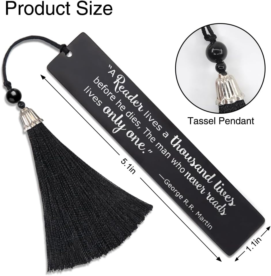 DYJYBMY A Reader Lives A Thousand Lives Before He Dies Engraved Metal Bookmark, Funny Bookmark Gifts for Women LibrarianTeacher Book Snob, Retirement Gifts for Bookworm Book Lover - Image 2