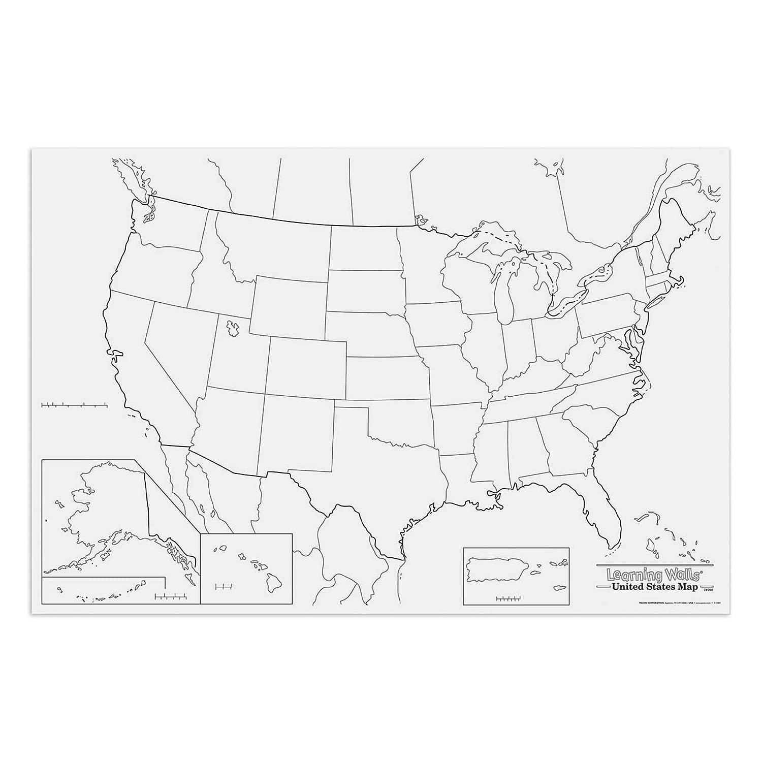 Pacon PAC78760 United States Giant Map, 48" Width, 72" Length, Black/White