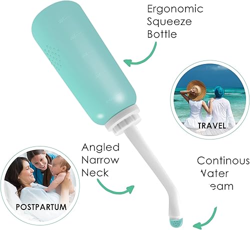 Miniatura 7 de RUFCRIL Botella Peri, bidé portátil de viaje con bolsa, material TPE que se puede hervir, 17oz500ml con 2 anillos de sellado, esenciales para el