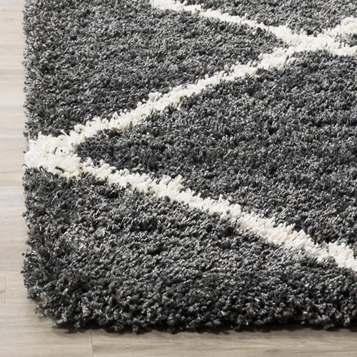 Image of AROMICK Modern Polyester Anti Slip Shaggy Fluffy Rug and Carpet for Living Room, Bedroom & Dining Room (4 x 6 Feet, Grey Ivory Box)