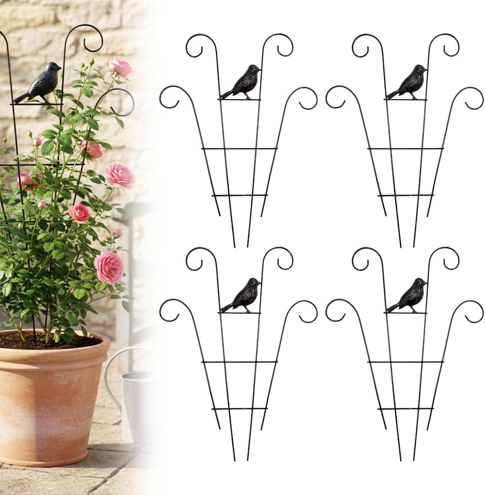4 Pack Plant Support Stakes, 2026 New Indoor Plant Trellis for Potted Plants, Garden Metal Trellis for Climbing Plants Indoor Outdoor Pothos Hoya Houseplants Flower Plant Support Structures
