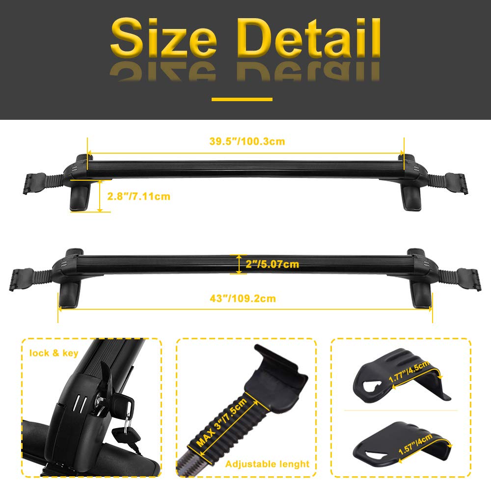 Buy LED Kingdomus Universal Cross Bars Roof Racks, Adjustable 43" Crossbars Cargo Carrier