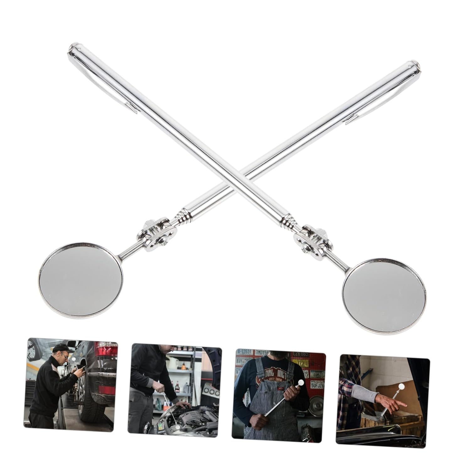 2pcs Telescoping Auto Swivel Inspection Mirror Stainless Steel Vehicle Tool for Hard Reach Areas Rotating Mechanic Mirror for Car Repair and Home Use
