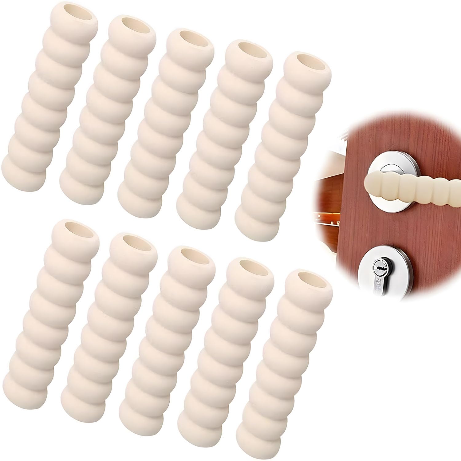 X spring Door Handle Protector, 10 Pack Door Handle Covers, Door Knob Covers EVA Foam, Anti-Collision Child Kids Safety, Beige Color Child and Wall Protector, Anti-Static Door Knob Protector for Heat