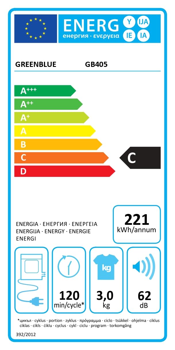Green Blue GB405 Secadora de Ropa hasta 3kg | Secadora Eléctrica 830W de Evacuación | Independiente o de Pared Cinco Programas de Secado (Secadora GB405 + 4x Filtro)