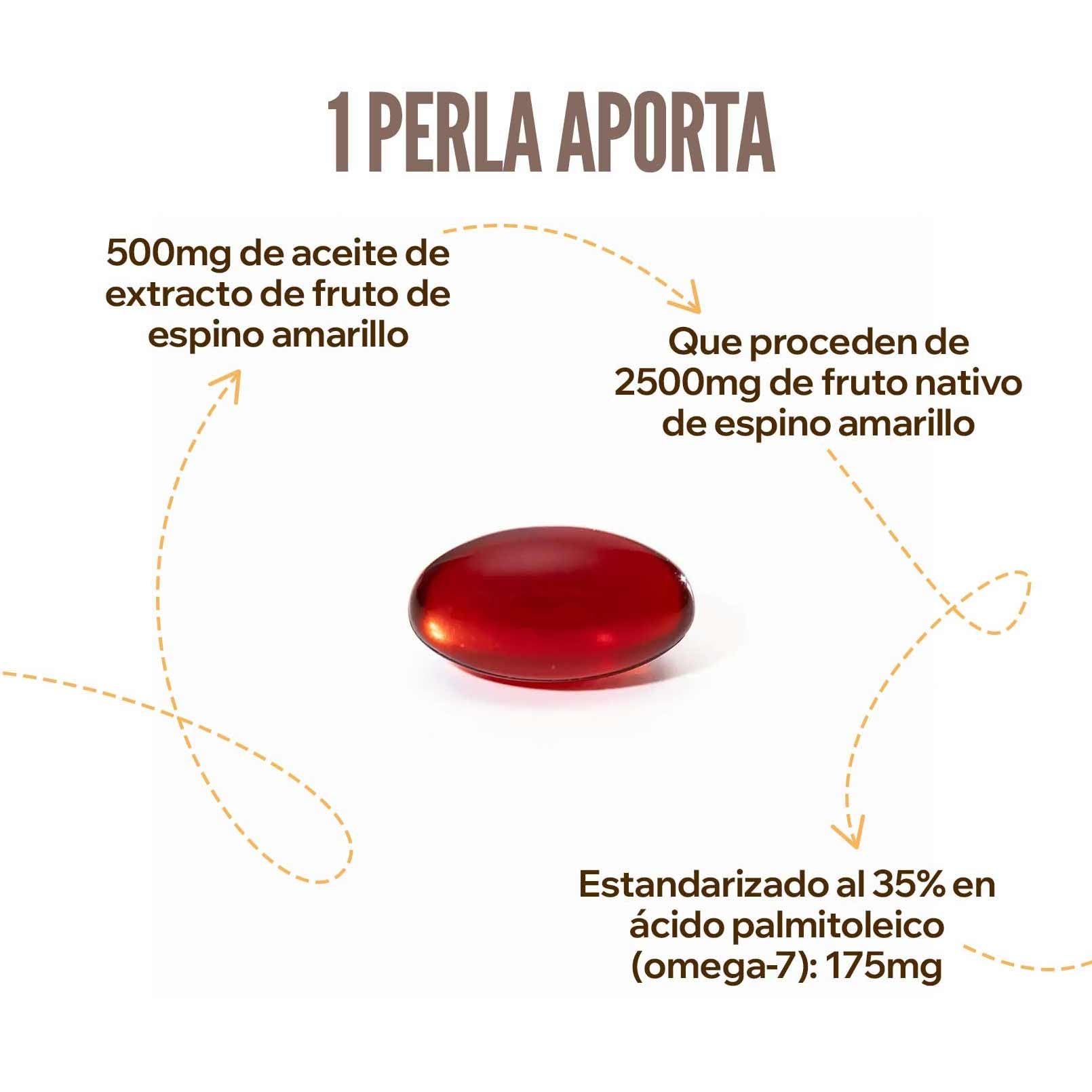 HSN Omega 7 Aceite de Espino Amarillo 500mg | 120 Perlas | Estandarizado al 35% en Ácido Palmitoleico | 5000mg equivalencia fruto de Hippophae rhamnoides | No-GMO, Sin Gluten ni Lactosa