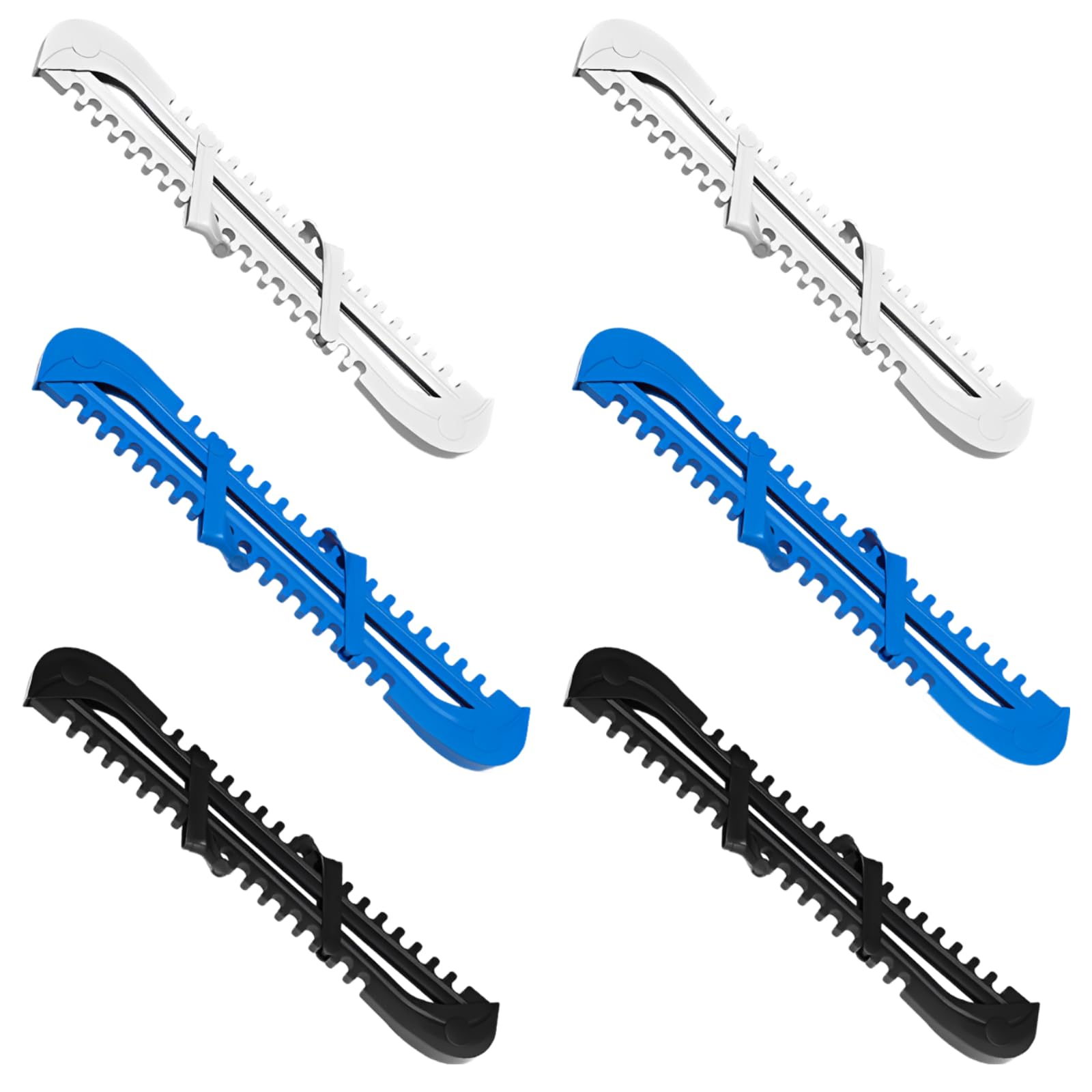 3 paires de protège-lames de patins à glace, couvre-lames en plastique réglables pour hockey et patinage artistique avec ressorts, longueur 13,6 in / 34,5 cm, jeunes et adultes, noir blanc bleu