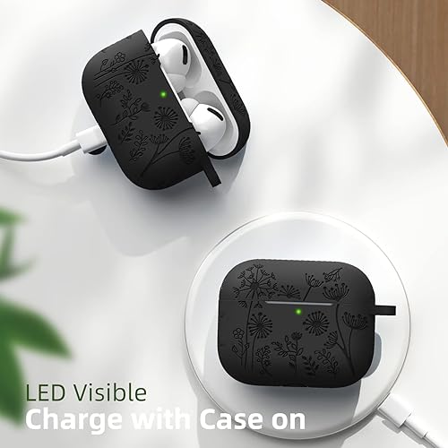 Miniatura 8 de Lerobo - Funda protectora para estuche de AirPods Pro 1 y 2 generación USB C (20222023), bonita funda de silicona suave grabada con diseño floral y