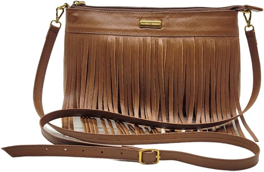 Bolsa Feminina Transversal Couro Legítimo de Franja Country Alça Regulável