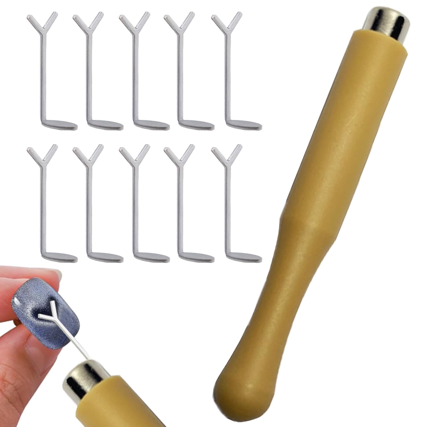 【11-Piece Set】Cat Eye Nail Art Tool Kit Y-Shaped Heart Magnet Plates Silicone Magnetic Wand, Magnetic Nail Art Tool Set for DIY Nail Designs, Professional Nail Art Accessories