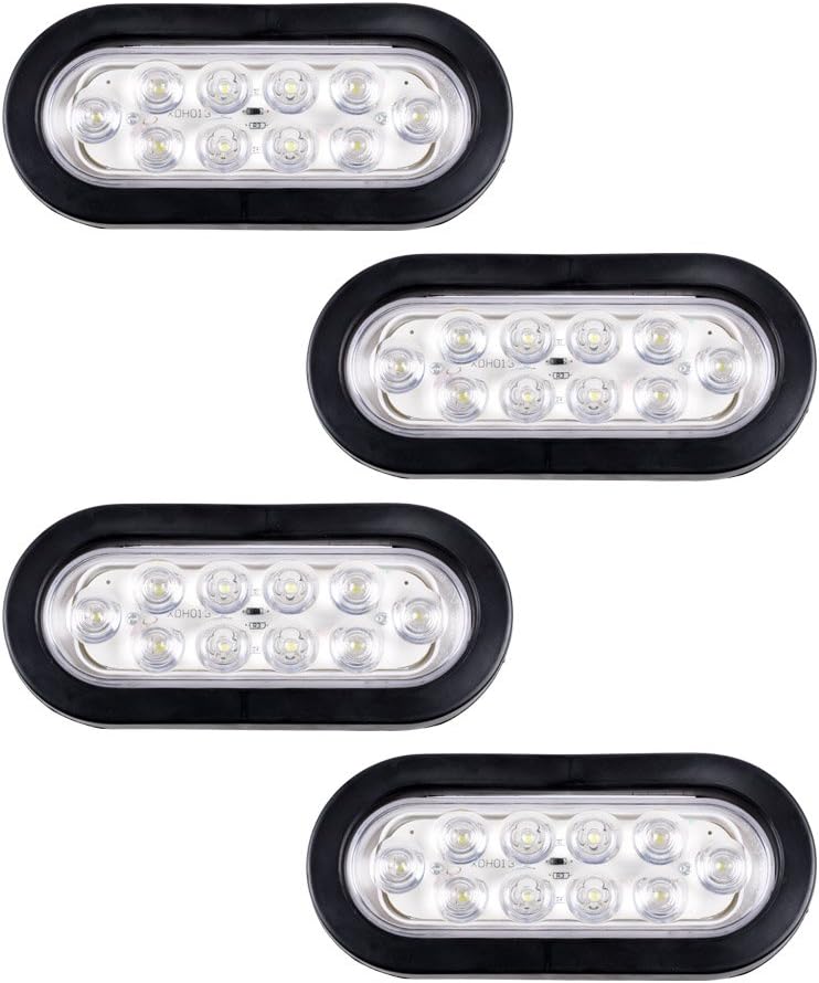 Astra Depot LED Trailer Tail Lights 4PCS 6" Oval Red with Clear Lens Stop Brake Running Lights w/Plug & Grommet Universal Fit for Truck, RV, Boat, UTV, Caravans Waterproof 12V-24V