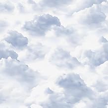 VaryStyle Cloud Wallpaper Watercolor Light Blue/White Sky Wallpaper Peel and Stick Decorative Soft Cloud Contact Paper for Bedroom Ceiling Walls Decor Removable Self Adhesive Vinyl Roll 17.7"x118"