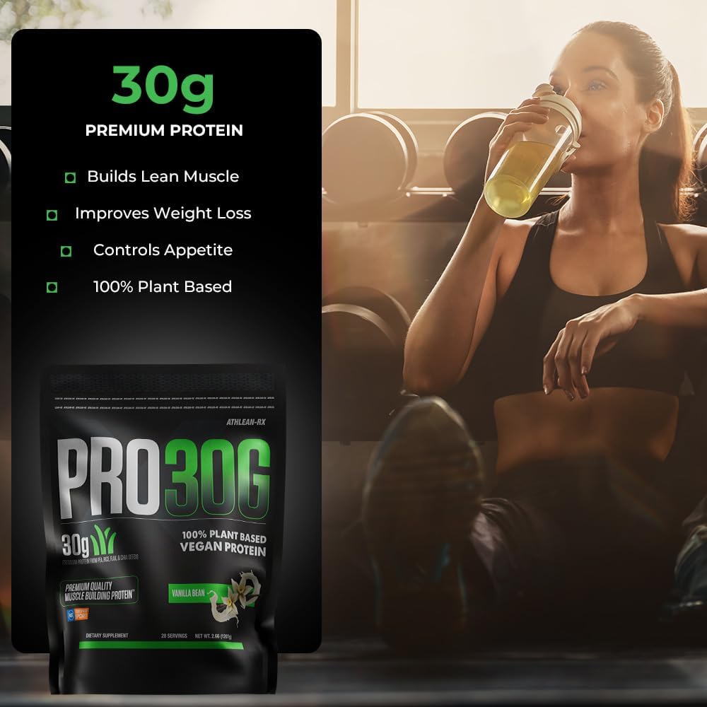 PRO 30G Vegan Protein Powder by ATHLEAN-X, Plant-Based Muscle Recovery & Growth Formula, Gluten-Free, NSF Certified for Sports, High Protein Supplement for Strength - Vanilla Bean
