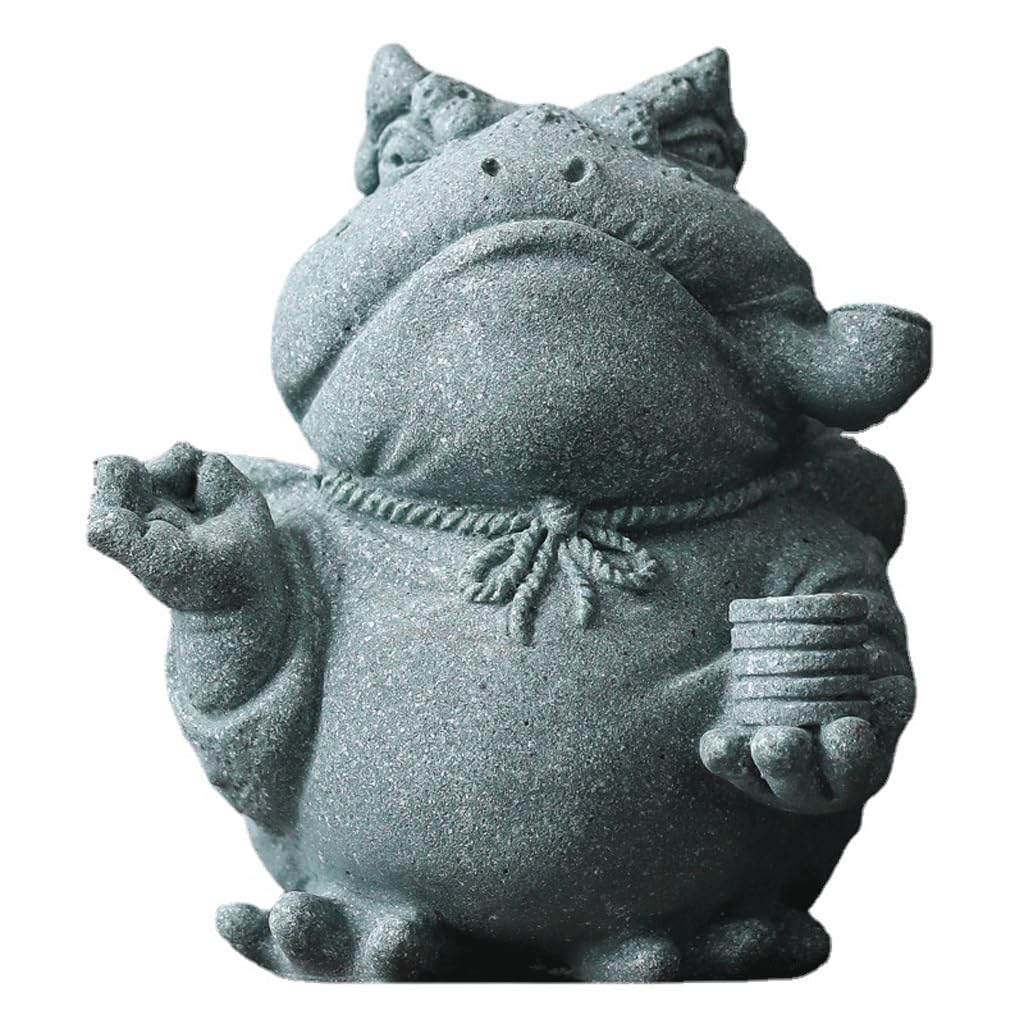 ENGENDER Kung Fu Tea Pet Green Sand Stone Tea Pet Golden Toad Ornaments Decorative Creative Tray(A)