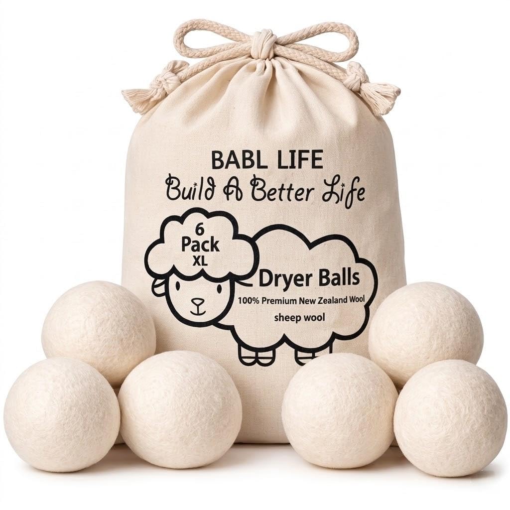 Updated Version(Made of The Latest Shearing) Wool Dryer Balls Pack of 6 XL,Premium Reusable New Zealand Natural Fabric Softener,Saves Drying Time, Handmade Dryer Balls…