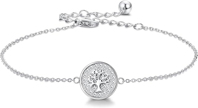 YAODCA 925 Sterling Silver Tree of Life Bracelet for Women Girls Cubic Zirconia Adjustable Tree of Life Jewelry Gifts for Birthday Christmas Mother's Day