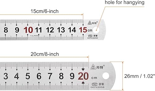 Miniatura 10 de Juego de reglas rectas de metal de 8 pulgadas y 16 pulgadas, reglas de acero inoxidable de precisión de cm, reglas de metal para carpintería,