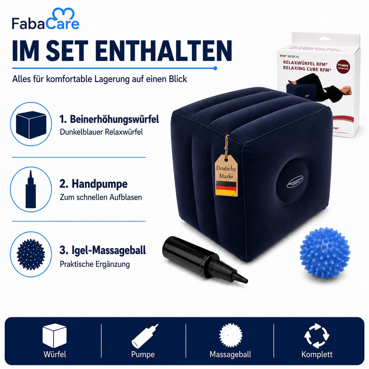 FabaCare Cubo di sollevamento per gambe e palla da massaggio con riccio blu
