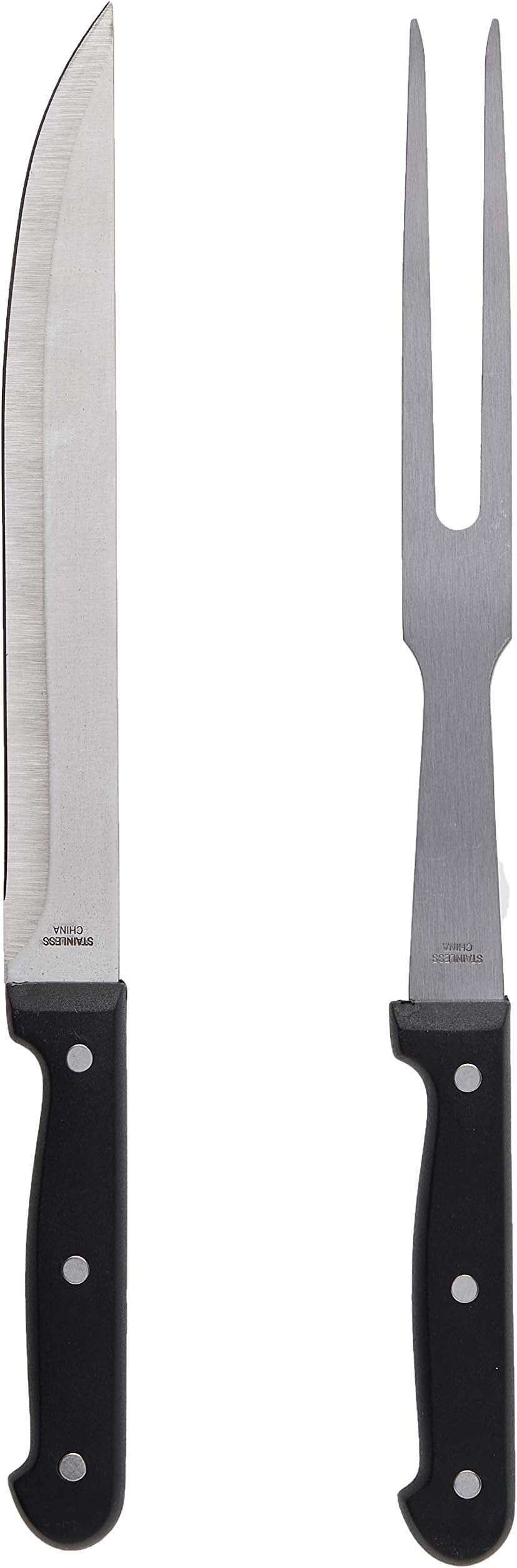 Cons Fork and Knife Carving Set Black Handle, Stainless Steel, Triple Rivet Construction, Moderate, Silver