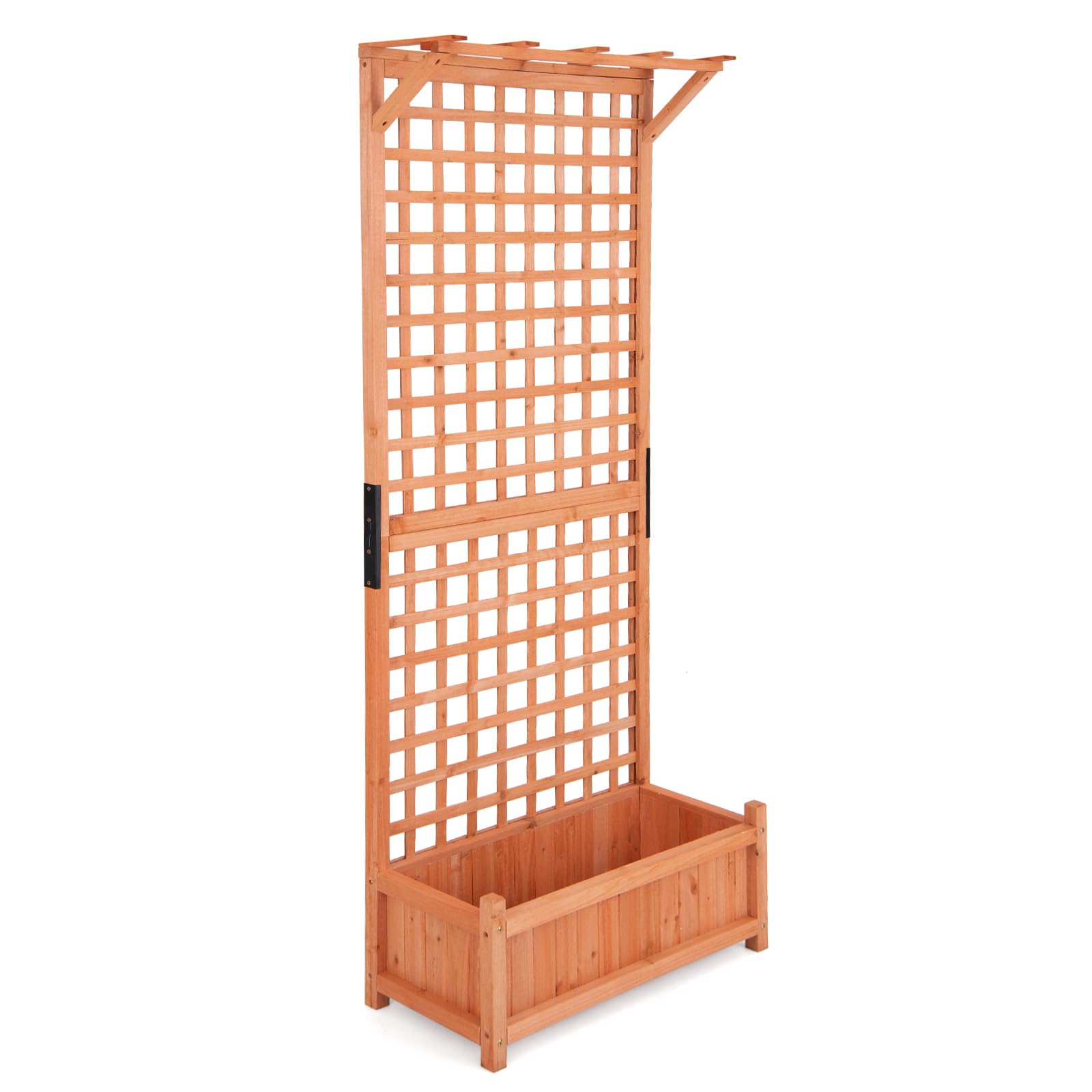 RELAX4LIFE Blumenkasten mit Rankgitter & Dach, Tannenholz-Pflanzkasten mit Spalier & Entwässerungslöcher, Blumenkübel Gartenspalier Rankkasten für Garten, Balkon & Terrasse (75 × 33 × 183 cm)
