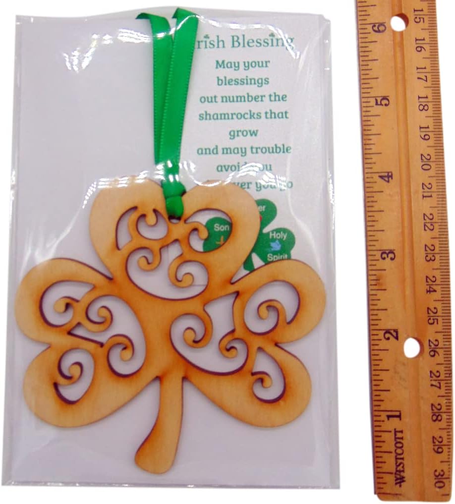 Irish Shamrock Ornament Irish Blessing Set with Wooden Christmas Decoration and Prayer Card, 3 Inch - Image 3