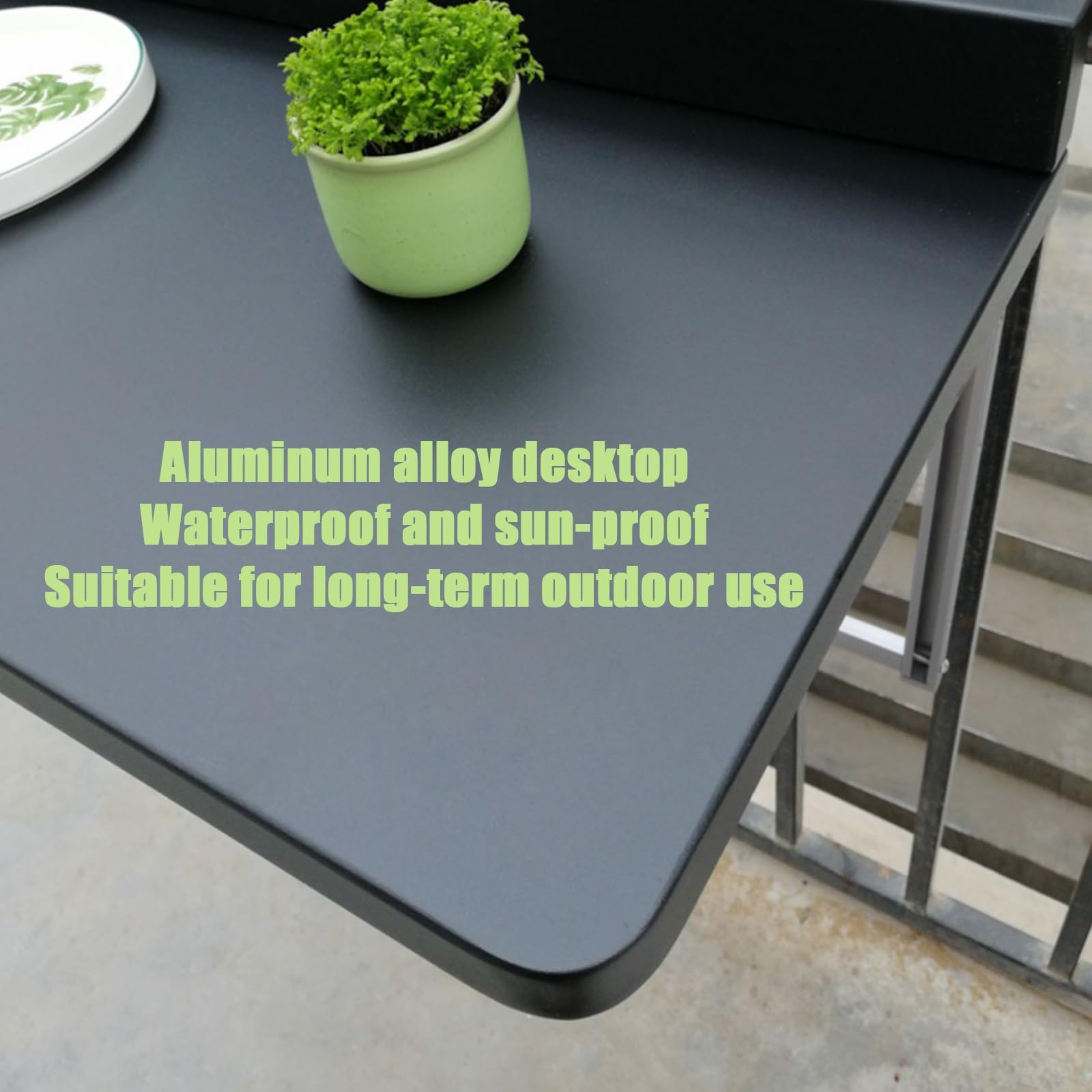 Mesa Plegable Ajustable para barandilla de balcón - Mesa Auxiliar de aleación de Aluminio para terraza, Mesa con Barra elevadora en Blanco y Negro, 100 x 39 cm (39,4 x 15,4 Pulgadas) - Muebl