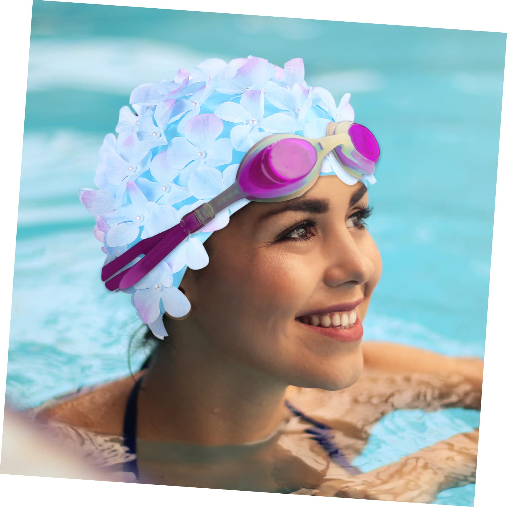 CORHAD 2pcs Floral Swim Caps Flower Design Non-Slip Swimming Hats for Women Comfortable Bathing Caps for Fits All