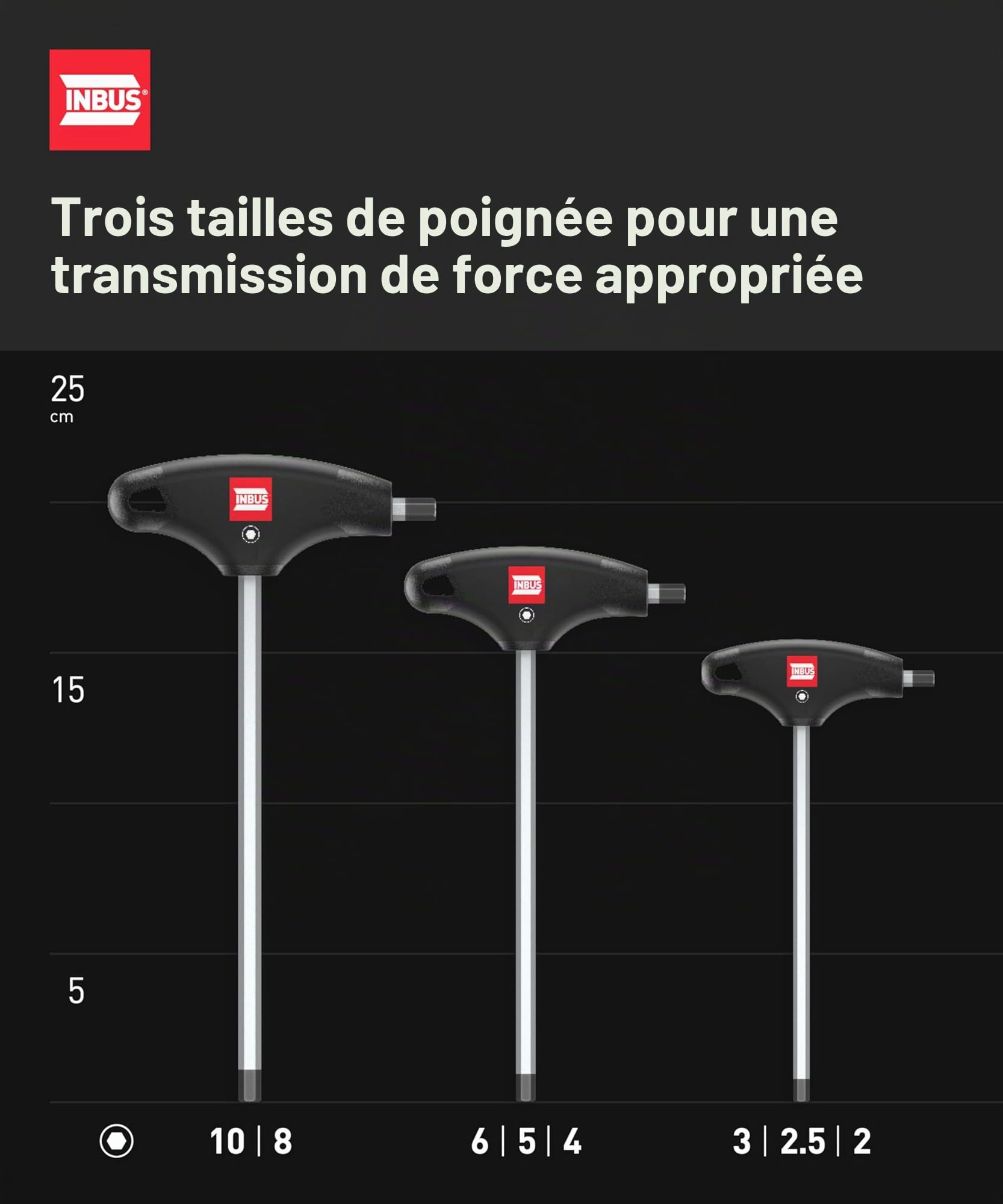INBUS 70129 Jeu de Clés Allen à poignée en T 8pcs 2-10mm HybridTouch Made in Germany