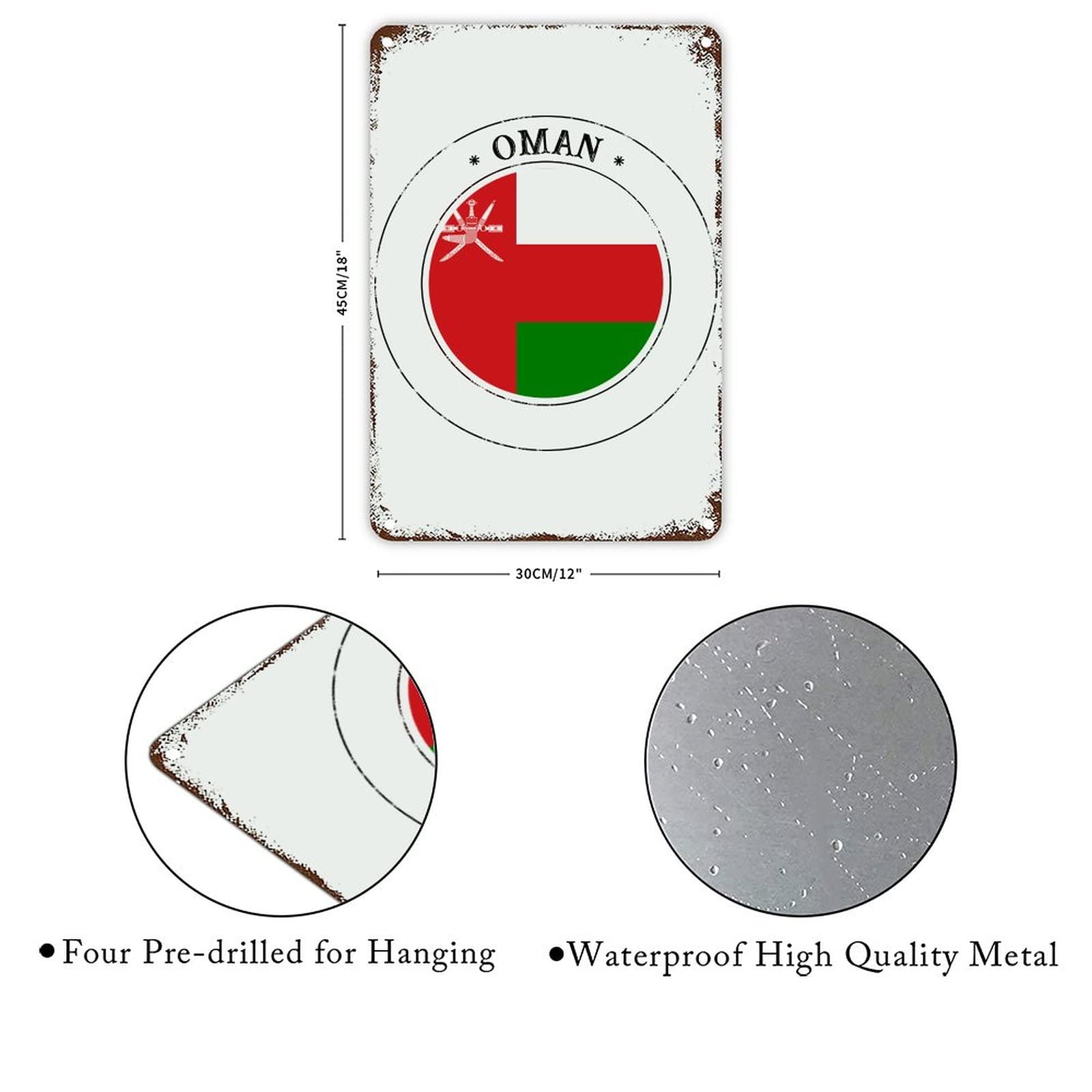 Oman Aluminium Teken Oman Nationale Vlag Muscat Stad Metalen Plaque Teken Land Souvenir Gift Retro Metalen Muur Opknoping Teken voor Woonkamer 12x18 inch Patriottische Mannen Vrouwen Verjaardagscadeau