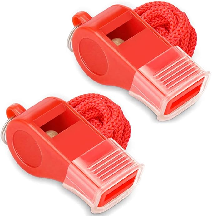Hipat Red Emergency Whistles with Lanyard & Mouth Grip, Loud Crisp