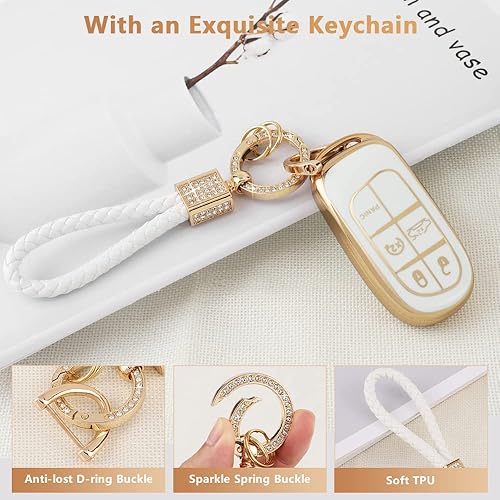 Miniatura 5 de PIFOOG Funda para llavero Jeep, brújula Grand Cherokee Renegade, accesorios de oro blanco, TPU suave, funda para llaves de coche, cubiertas