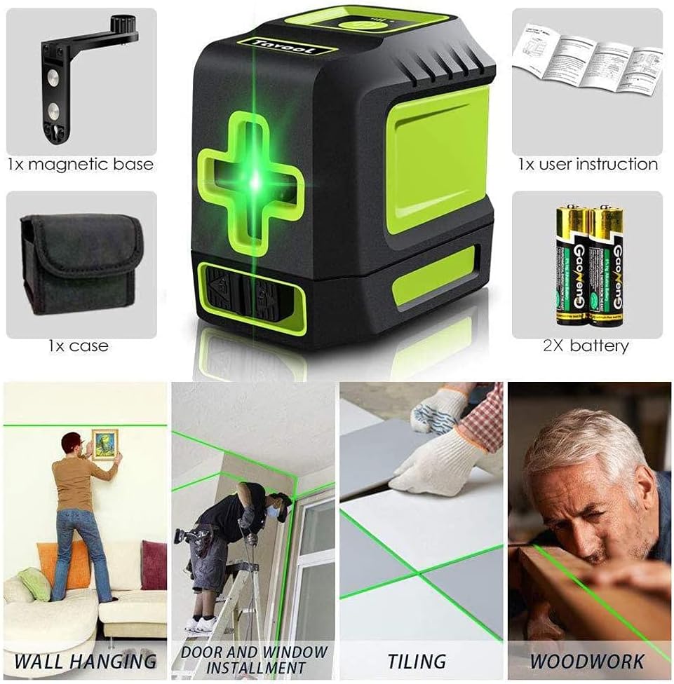 Line Laser Level Tool – 100ft Green Self Leveling Laser Line Level with Horizontal and Vertical Line Laser leveler for Indoor Outdoor Picture Hanging Construction Wall Writing Tile Installation - - 