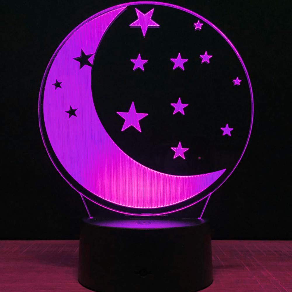 Lampa nastrojowa 3D, księżyc, gwiazda, 7 kolorów, przełącznik dotykowy, lampa LED, USB, prezent do domu, na imprezy i urodziny