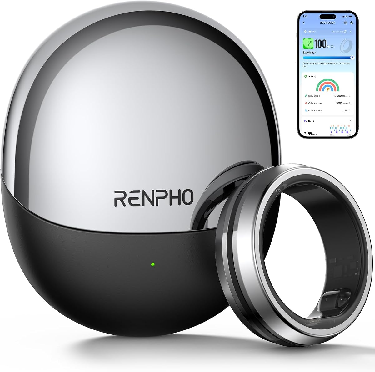 Lynx Smart Ring, Subscription-Free App, Silver, Size 6 | All Day Sleep & Activity Tracking, Includes Charging Case, 7-Day Battery Life, Size Before You Buy